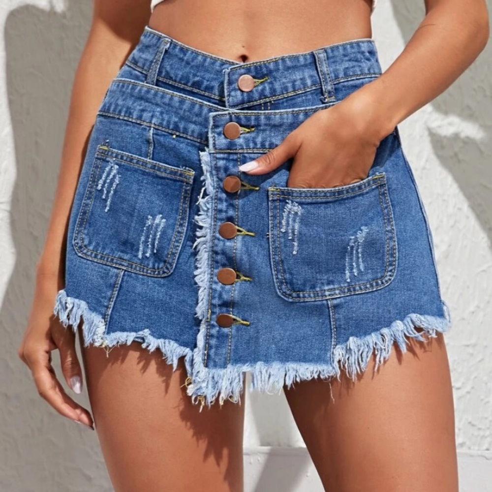 High Waisted Denim Skort